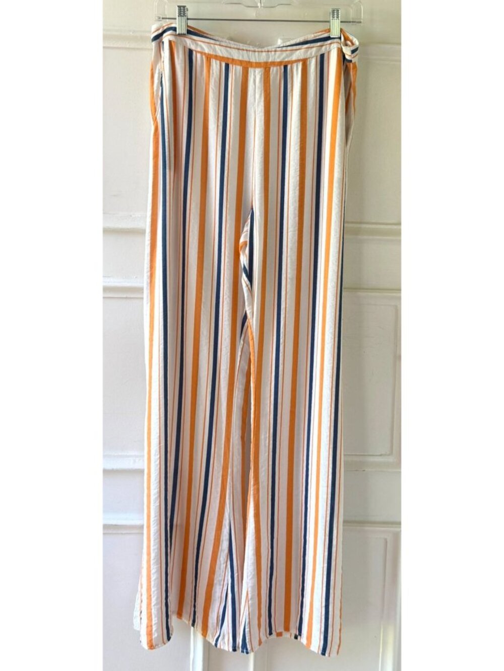 Lulumari L Wide Leg Stripe Pants Orange Blue Side Slit Resort Coastal - Picture 4 of 16